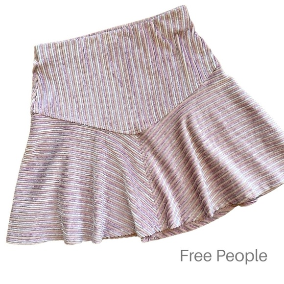 FREE PEOPLE | NWOT CAMDEN RIBBED PINK & LAVENDER VELVET SKATER SKIRT EXTRA SMALL - Picture 1 of 8